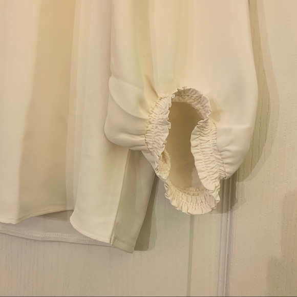 Ann Taylor LOFT Smocked Mock Neck Ruffle Long Sleeve Blouse White Ivory Small - Picture 6 of 9